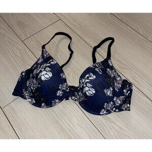 Maidenform P09732 T Shirt Demi Bra Lined Underwire Floral Womens 34B Blue